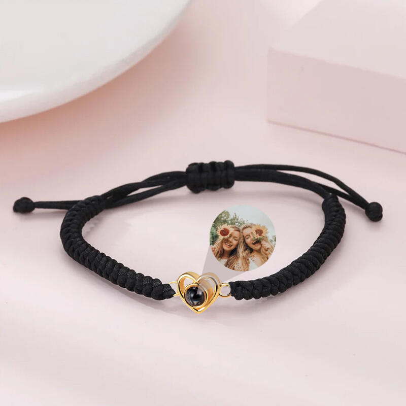 Custom Simple Fashion Black Rope Heart Shaped Picture Projection Bracelet