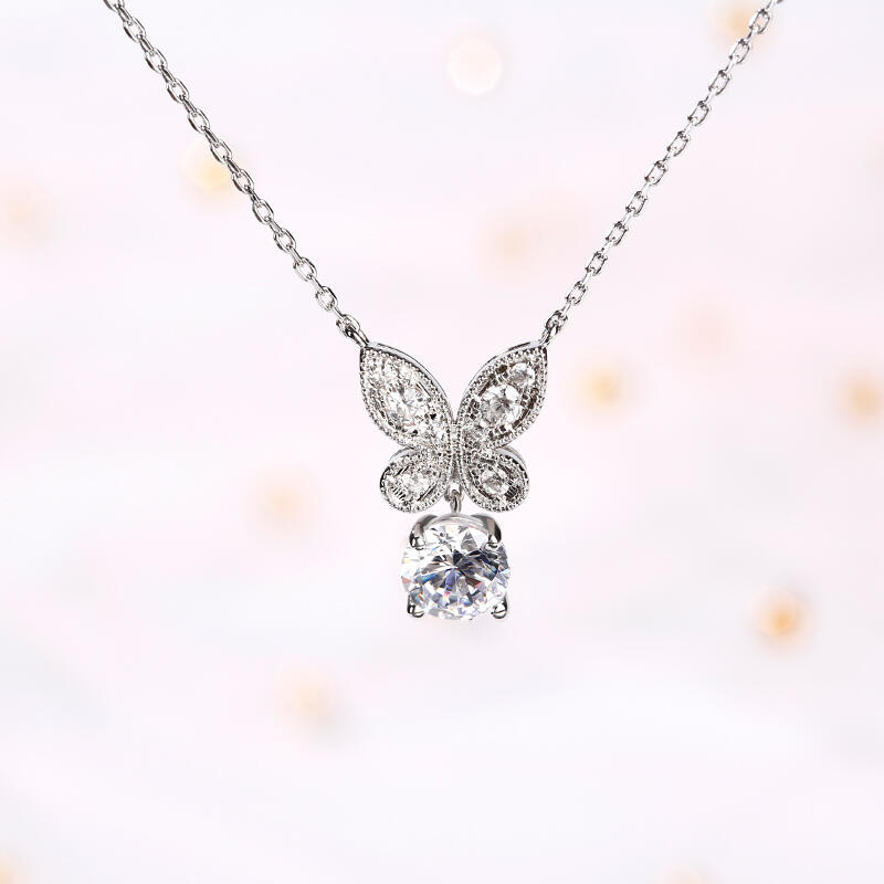 Jeulia Butterfly Round Cut Sterling Silver Necklace