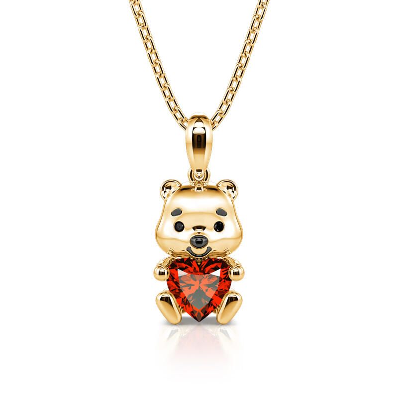 Jeulia Hug Me "Much-loved Bear" Heart Cut Sterling Silver Necklace