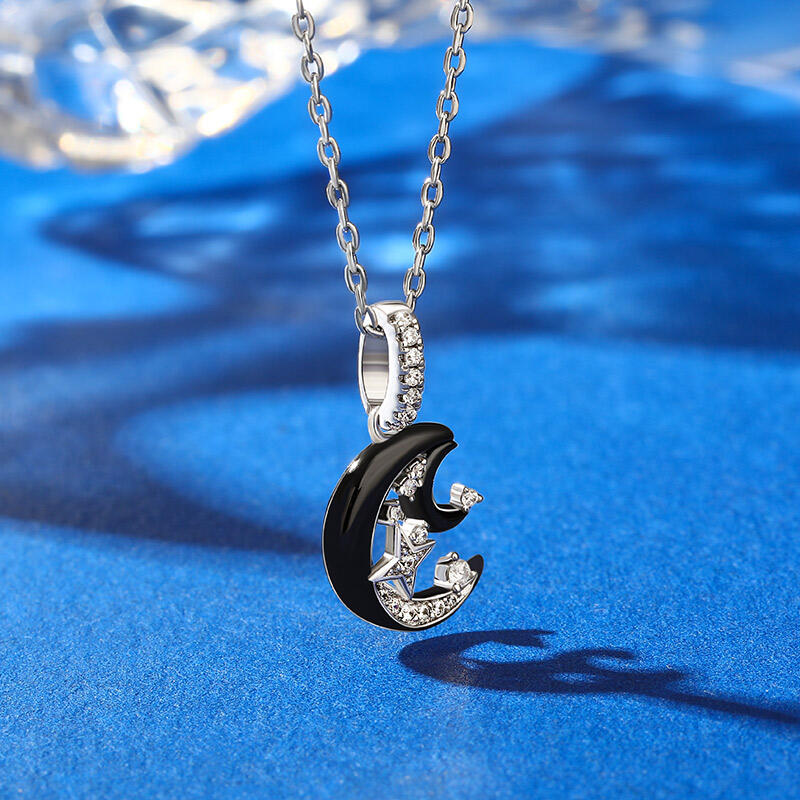 Jeulia "Mysterious Night" Stars & Moon Black Tone Sterling Silver Necklace