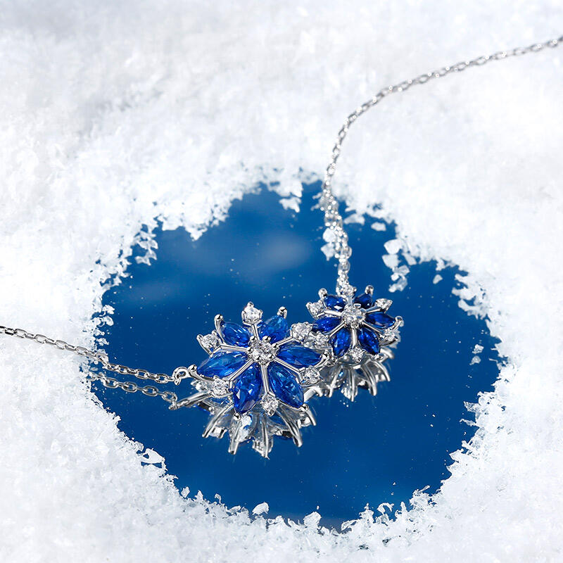 Jeulia "Fancy Snowflake" Marquise Cut Sterling Silver Necklace