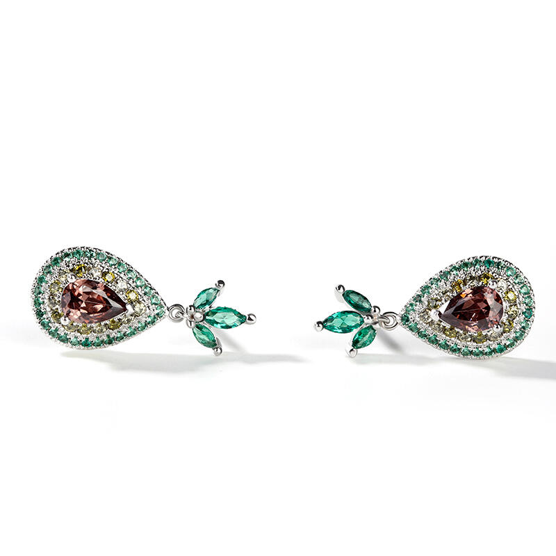 Jeulia Boucles d'Oreilles en Argent Sterling Coupe Poire Double Halo Motif Avocat