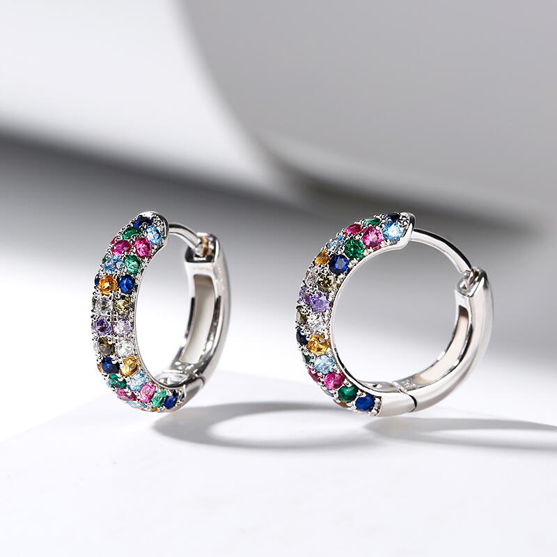 Jeulia Aretes de aro de plata 925 de corte redonda de piedra con multiples colores