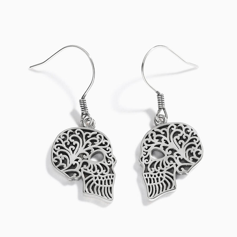 Jeulia "Hollow Skull" Sterling Silver Earrings