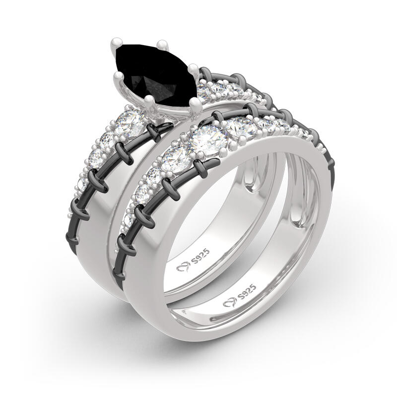 Jeulia Diagonal Marquise Cut Sterling Silver Ring Set