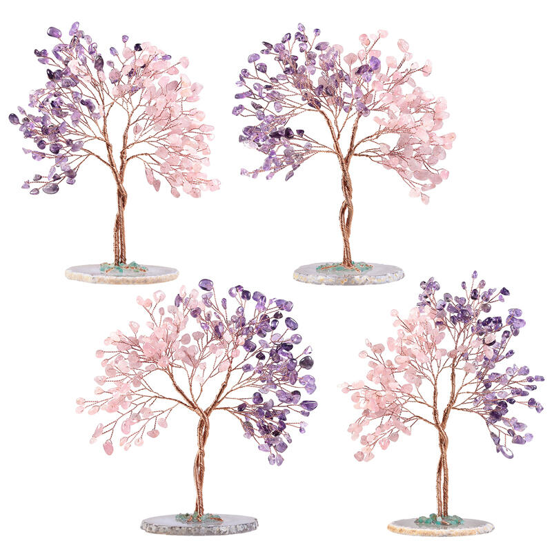 Jeulia Árbol Feng Shui de cristal natural con cuarzo rosa y amatista