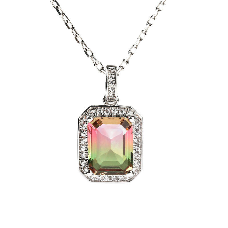 Jeulia "One of a Kind" Emerald Cut Sterling Silver Watermelon Jewelry Set