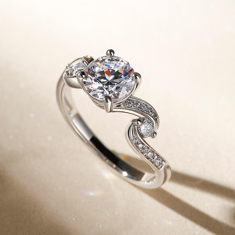 Jeulia Three Stone Round Cut Sterling Silver Ring