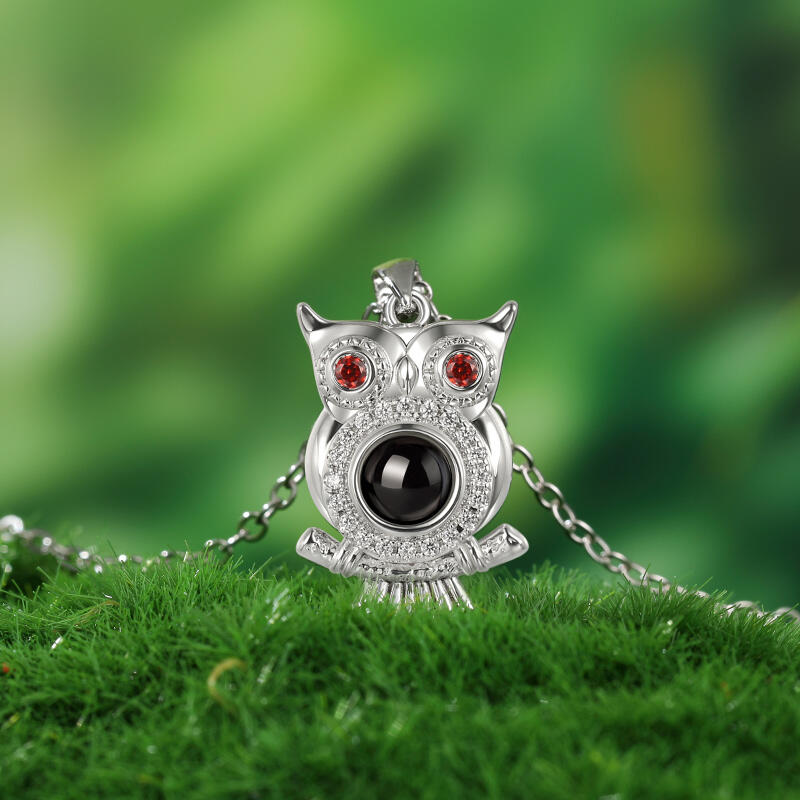 Jeulia Owl Design Personalized Photo Projection Sterling Silver Necklace