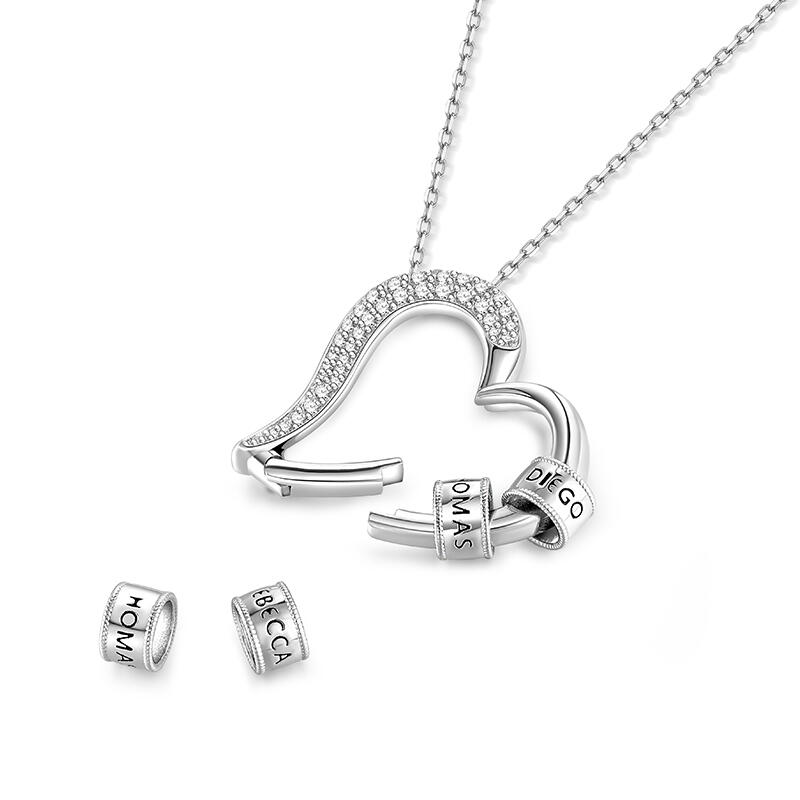 Jeulia Family Name Custom Heart Necklace Hollow out Silver