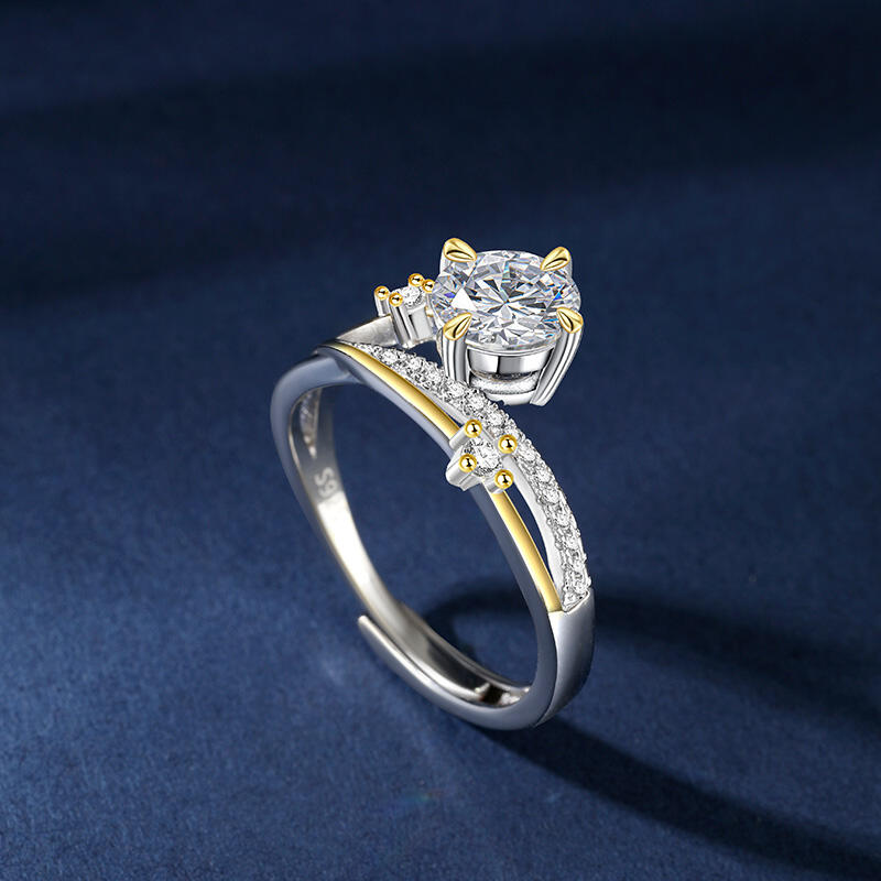 Jeulia "Meteor Trail" Two Tone Sterling Silver Open Ring