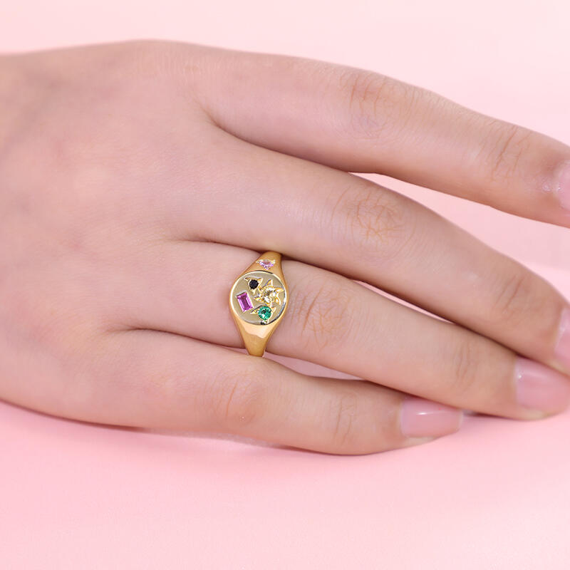 Jeulia Anillo de Sello de Plata de Ley Redondo Multicolor