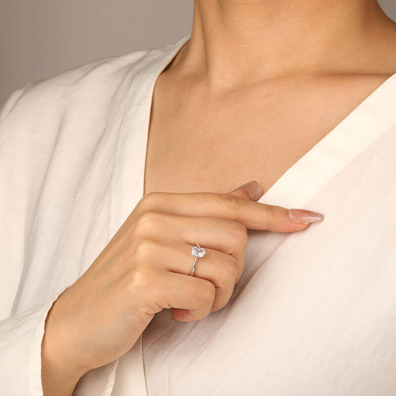 Jeulia Fat Oblong Solitaire Sterling Silver Engagement Ring