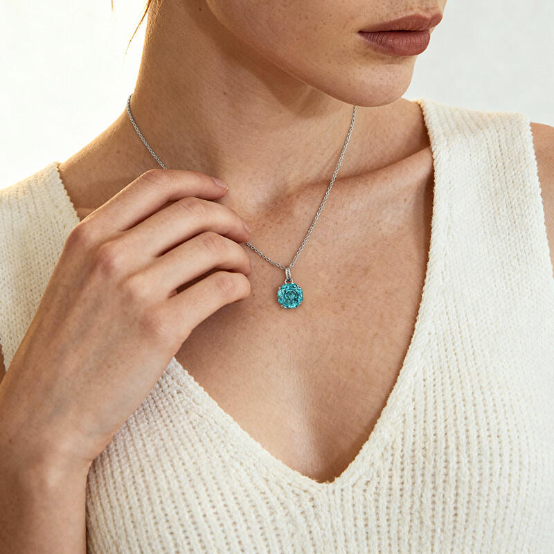 Jeulia Collar Clásico de Aguamarina con Corte Rosa y Plata de Ley