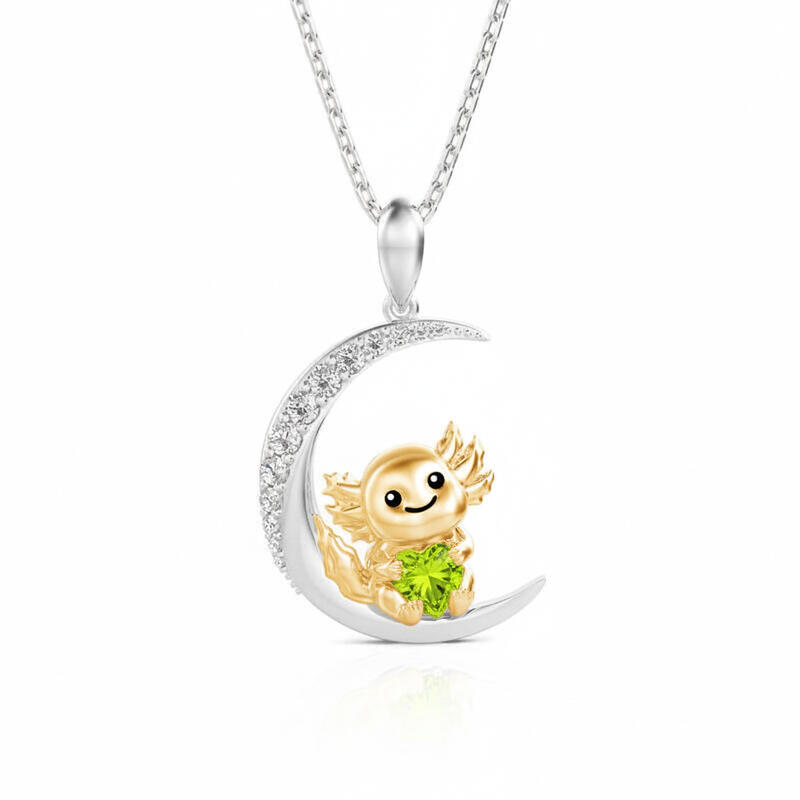 Jeulia Luna Astra Custom Moonlit Axolotl Heart Birthstone Necklace