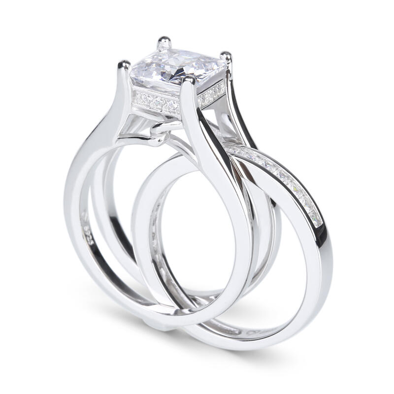 Jeulia Interchangeable Princess Cut Sterling Silver Ring Set