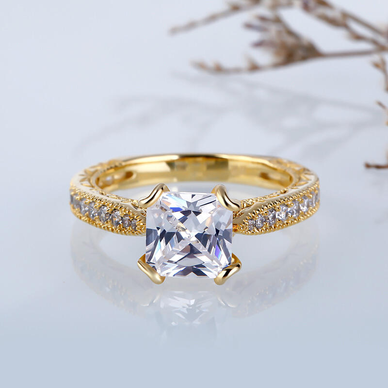 Anillo Con Tono Dorado Milgrain De Talla Princesa En Plata De Ley