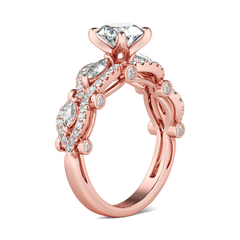 Jeulia Vintage Rose Gold Tone Round Cut Sterling Silver Ring