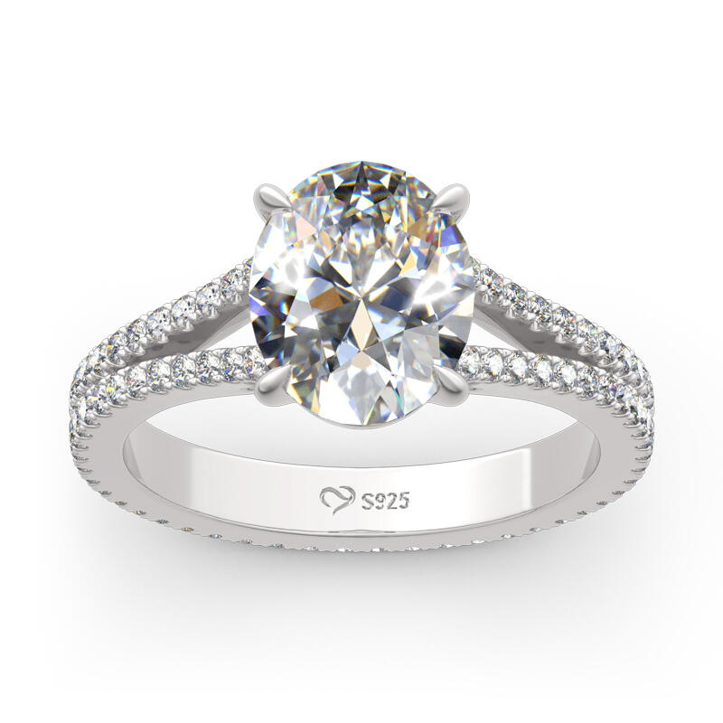 Jeulia Split Shank Oval Cut Sterling Silver Eternity Ring