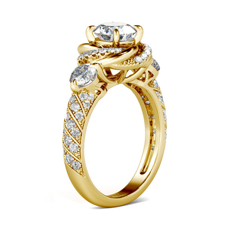 Jeulia Halo Redondo Anillo De Plata Esterlina Con Corte Floral