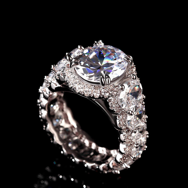 Jeulia Anel de prata esterlina com corte oval halo artístico