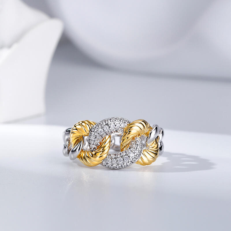 Jeulia "Schließe Dein Herz" Zweifarbige Chain Link Sterling Silber Ring