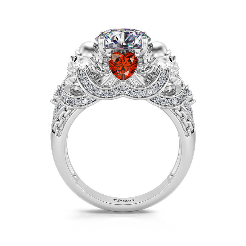 Jeulia "Chain to Love" Skull Design Sterling Silver Ring