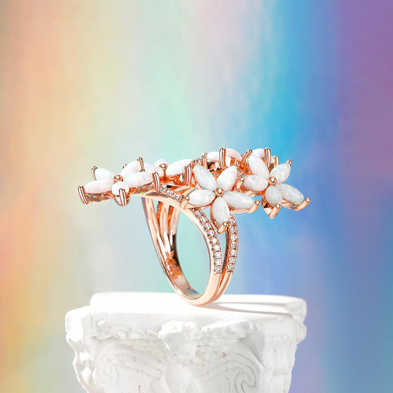 Jeulia "Sweet-smelling" Opal Floral Sterling Silver Ring