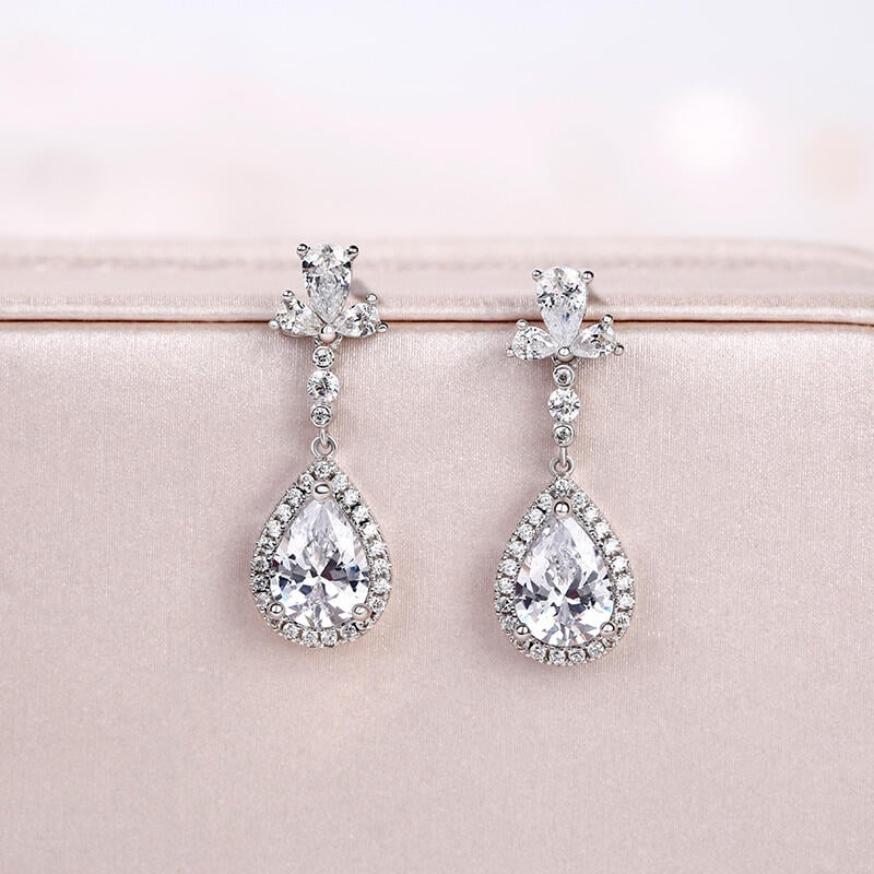 Jeulia Halo Pear Cut Sterling Silver Earrings