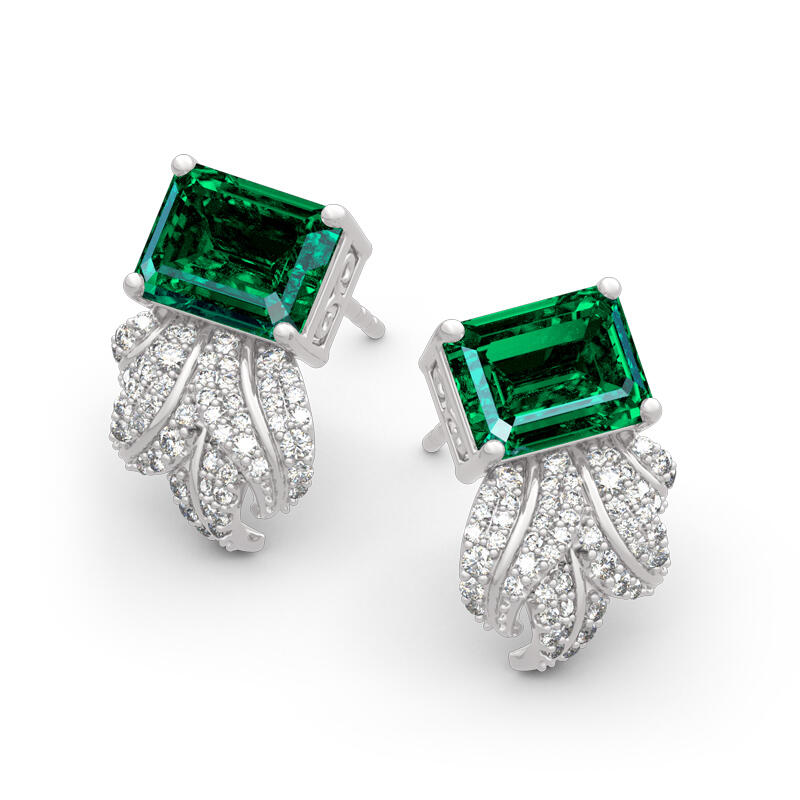 Jeulia Leaf Design Emerald Cut Sterling Silver Earrings