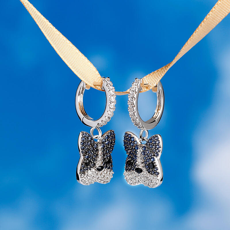 Jeulia Pendientes con Bulldog francés de plata de ley