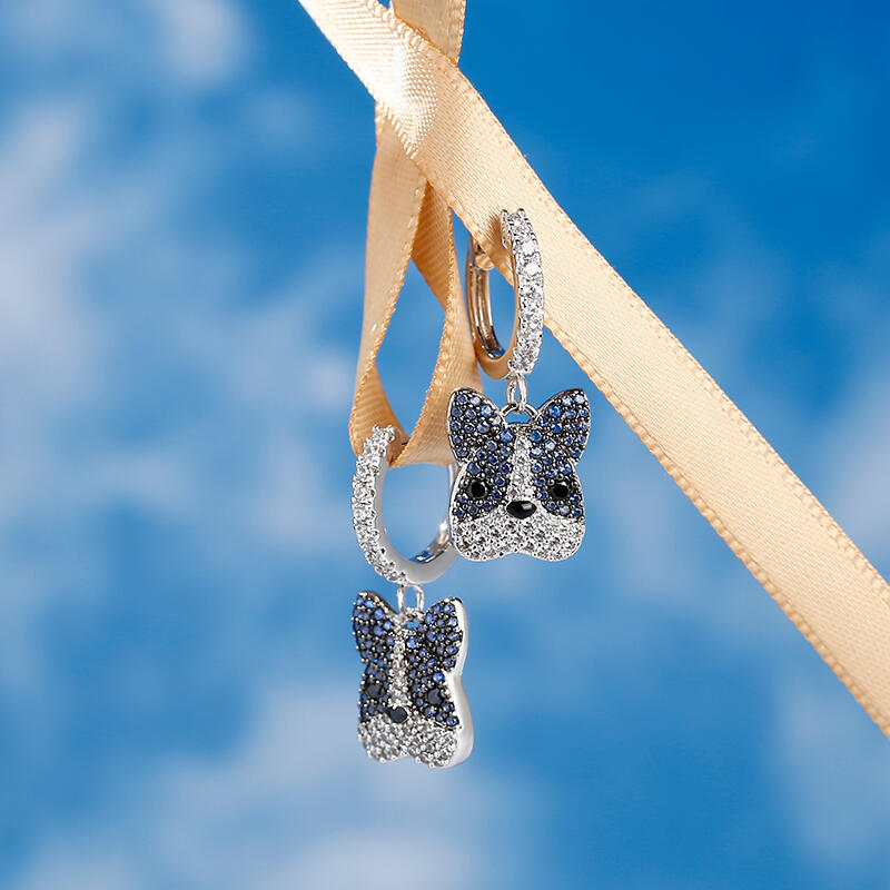 Jeulia Pendientes con Bulldog francés de plata de ley