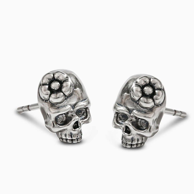 Jeulia "Cherry Blossoms" Skull Sterling Silver Earrings