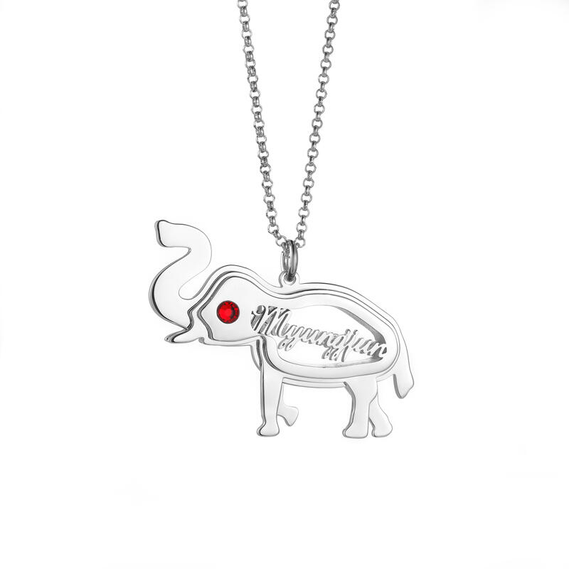 Jeulia Elephant Personalized Sterling Silver Necklace with Birthstone