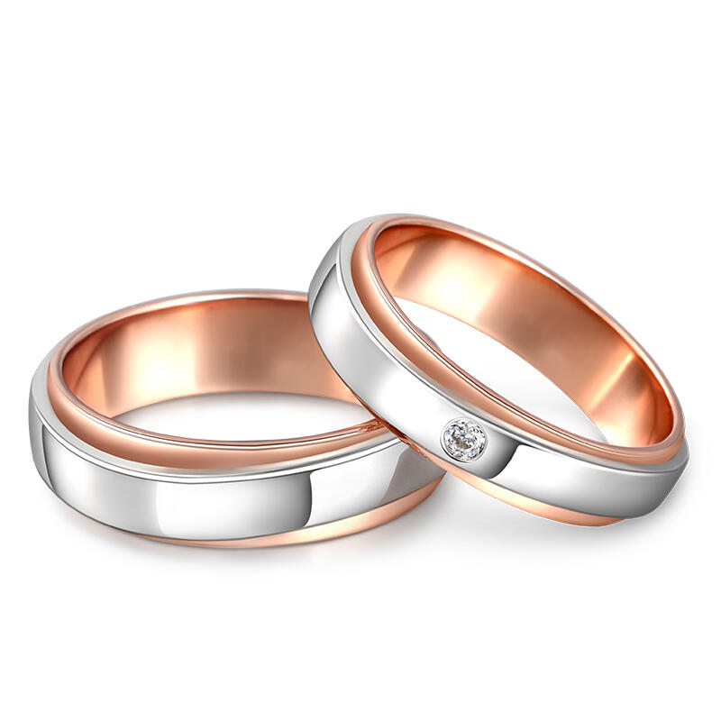 Jeulia Alianças casais casal ouro rosa dois tons prata esterlina