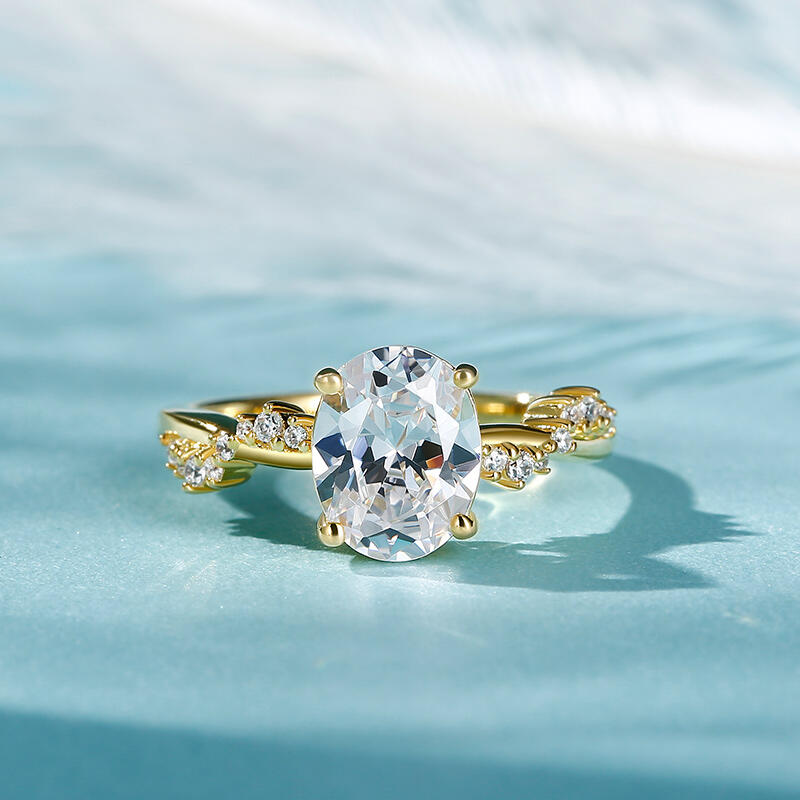 Jeulia Anillo 10K/14K/18K oro de compromiso con corte ovalado argolla torcida