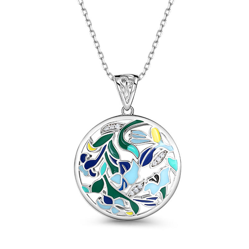 Jeulia Dreamy Garden "Garland" Flower and Leaf Enamel Sterling Silver Necklace