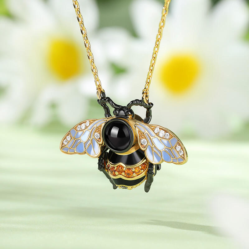 Jeulia Collar de Abeja Plata de Ley con Proyección de Foto Personalizada