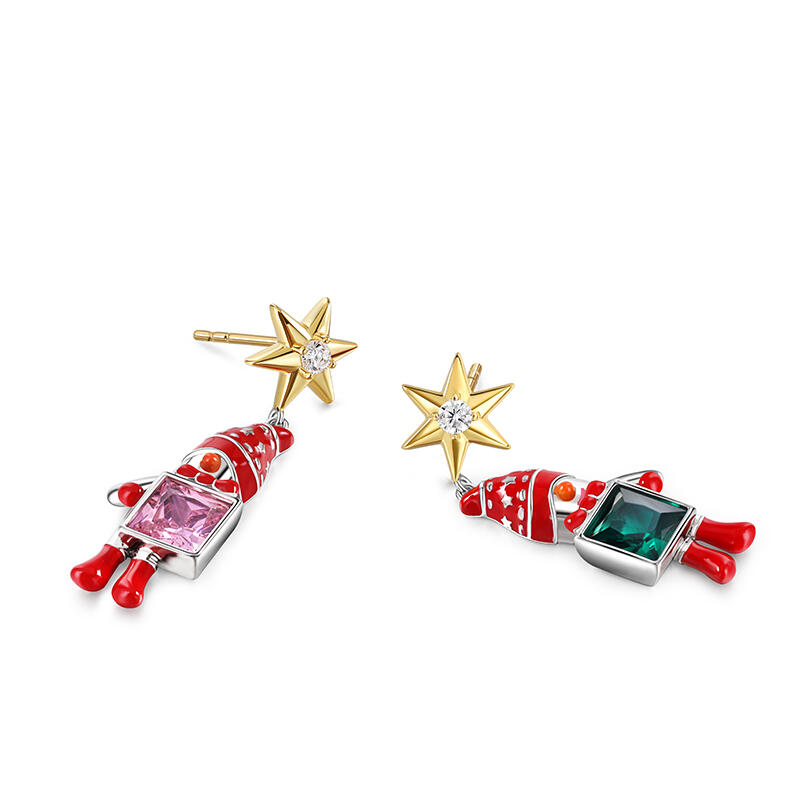 Jeulia Brincos de Prata Esterlina com Esmalte Querido Papai Noel de Desenho Animado