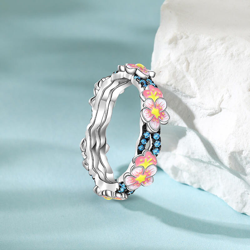 Jeulia Flower Enamel Sterling Silver Ring