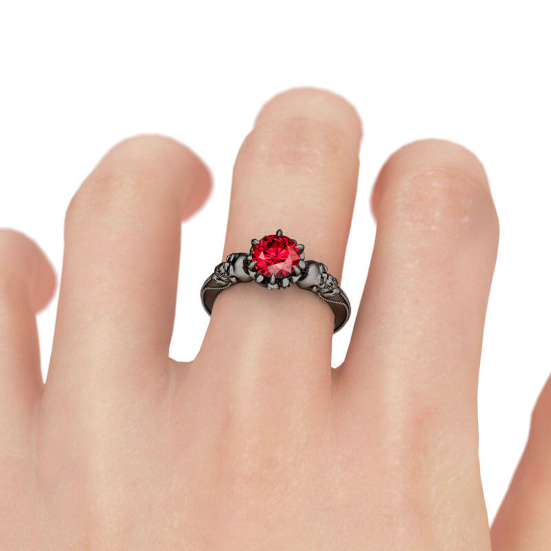 Jeulia Black Tone Round Cut Sterling Silver Skull Ring