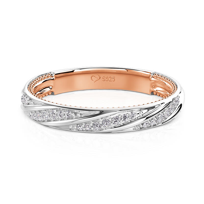 Jeulia Anillo de Boda Bicolor con Borde de Cuentas Trenzadas
