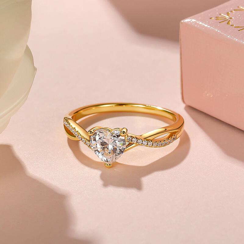 Jeulia Anillo 10K/14K/18K Personalizado de Plata de Ley con Corte de Corazón y Diseño de Torsión