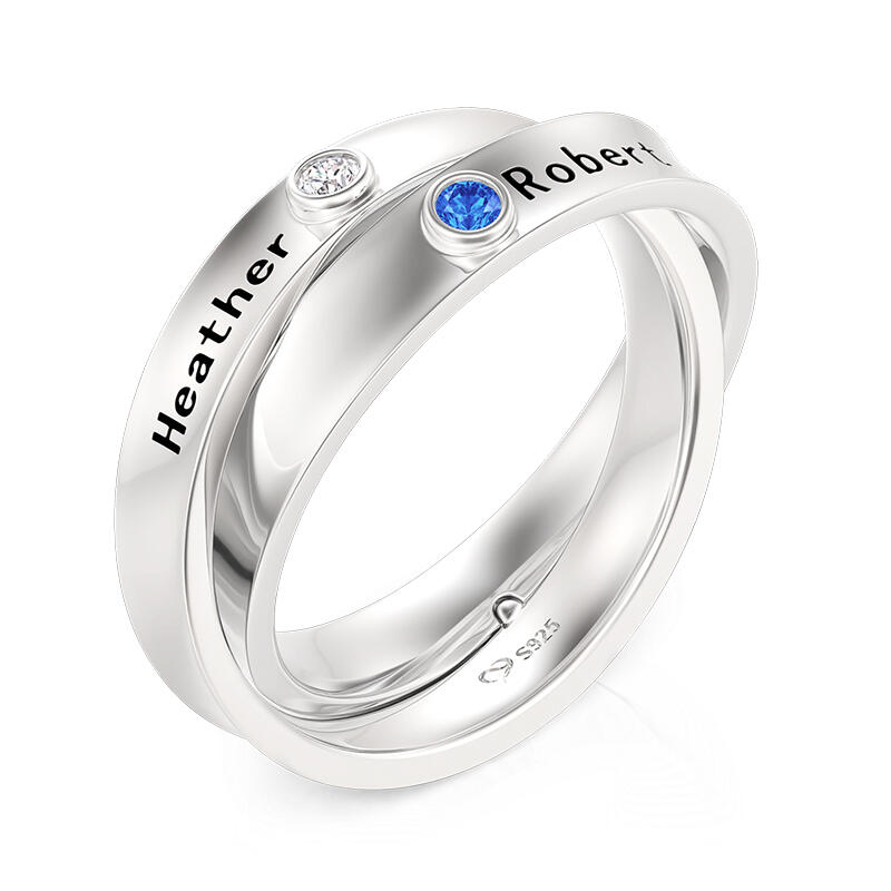 Jeulia Custom Birthstone Name Double-Circle Trinity Ring