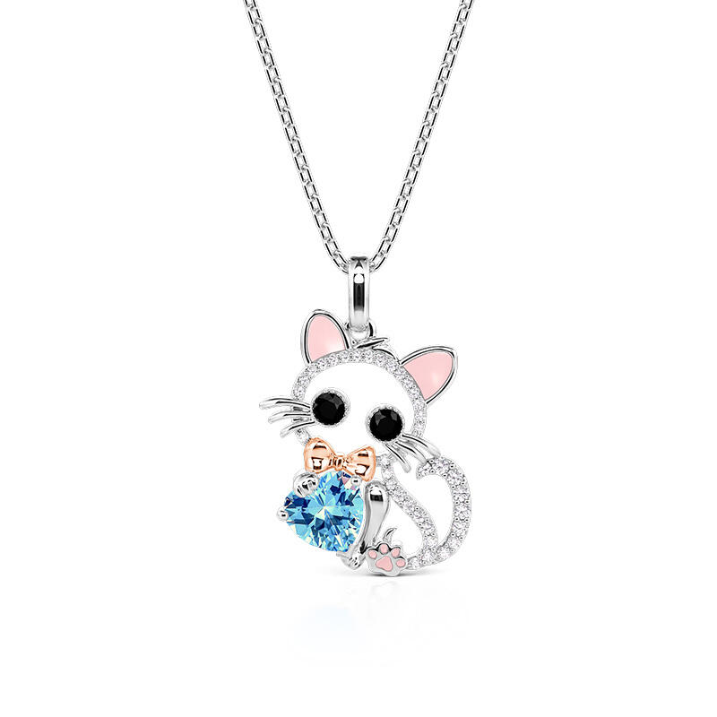 Jeulia Hug Me Custom Hollow Cat Necklace With Birthstone