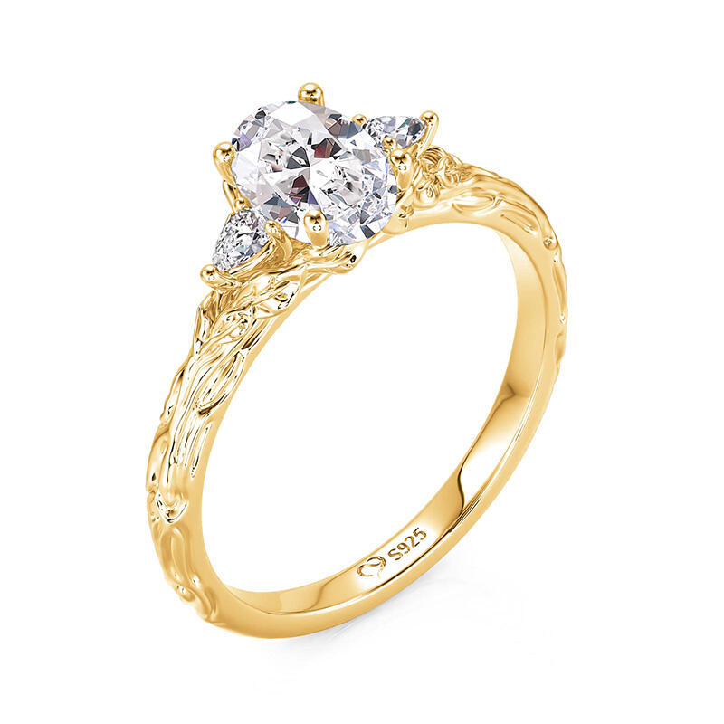 Jeulia Oval Three Stone Gold Engagement Ring for Women
