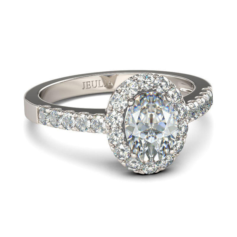Jeulia Halo Oval Cut Sterling Silver Ring