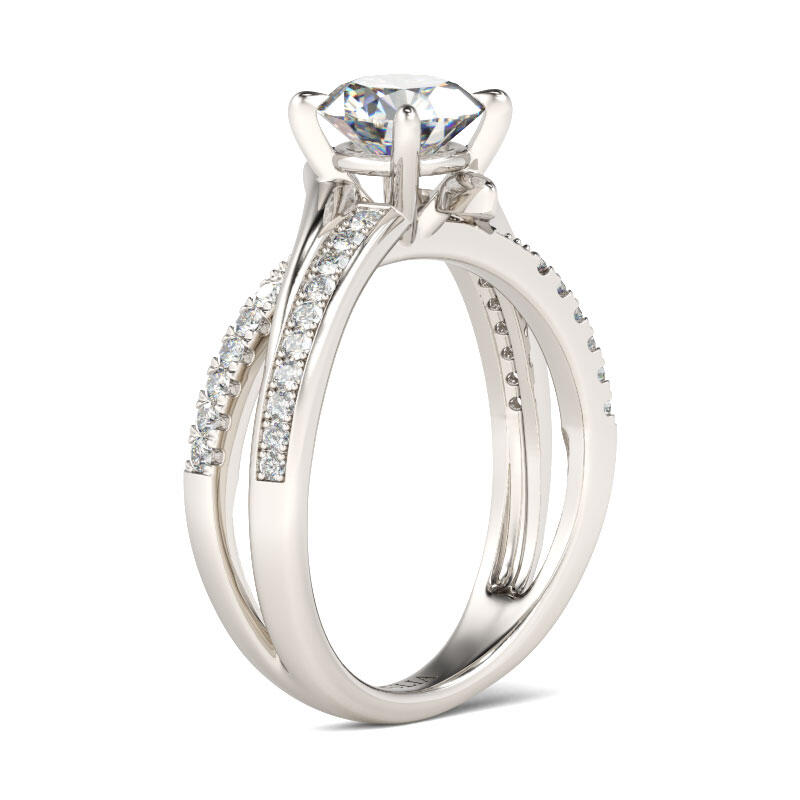 Jeulia Crossover Round Cut Sterling Silver Ring