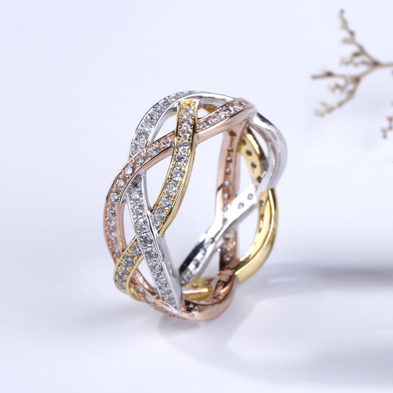 Jeulia Tri-Tone Intertwined Sterling Silver Women's Band