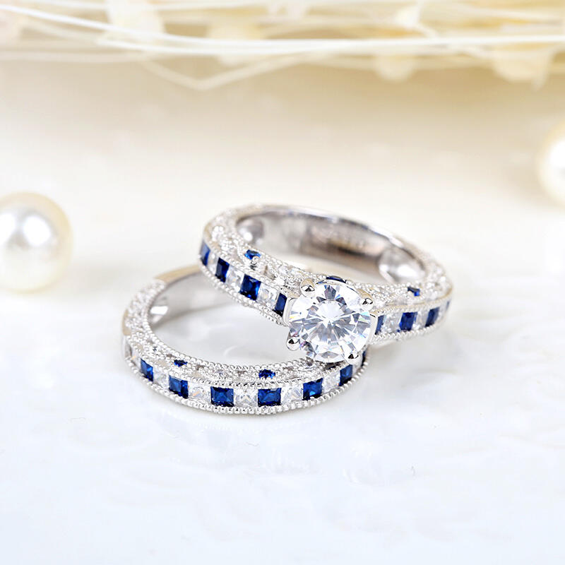 Jeulia Vintage Round Cut Sterling Silver Ring Set